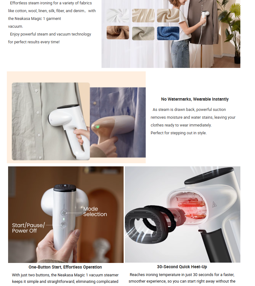 Aspirator portabil Neakasa, cu funcționare cu o singură mână, pentru haine