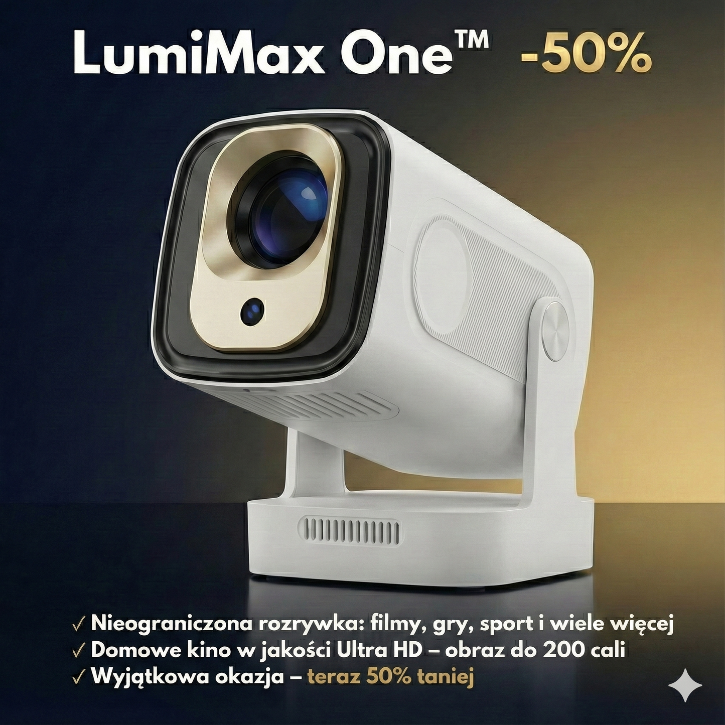 LumiMax One -“200″ Kino w Każdym Pokoju | Auto-Fokus | 1080P FULL HD | Wi-Fi 6”
